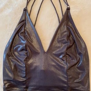 Free people cropped halter criss cross tank top